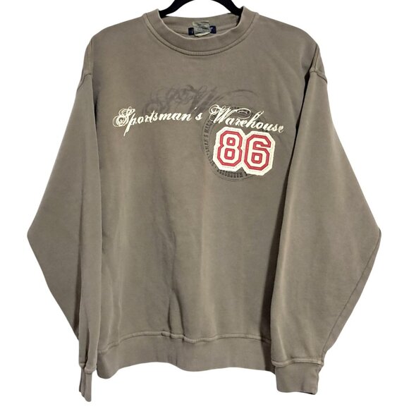 Vintage Sportsmans Warehouse 86 Graphic Sweatshirt Khaki Cotton Pullover - Picture 1 of 8